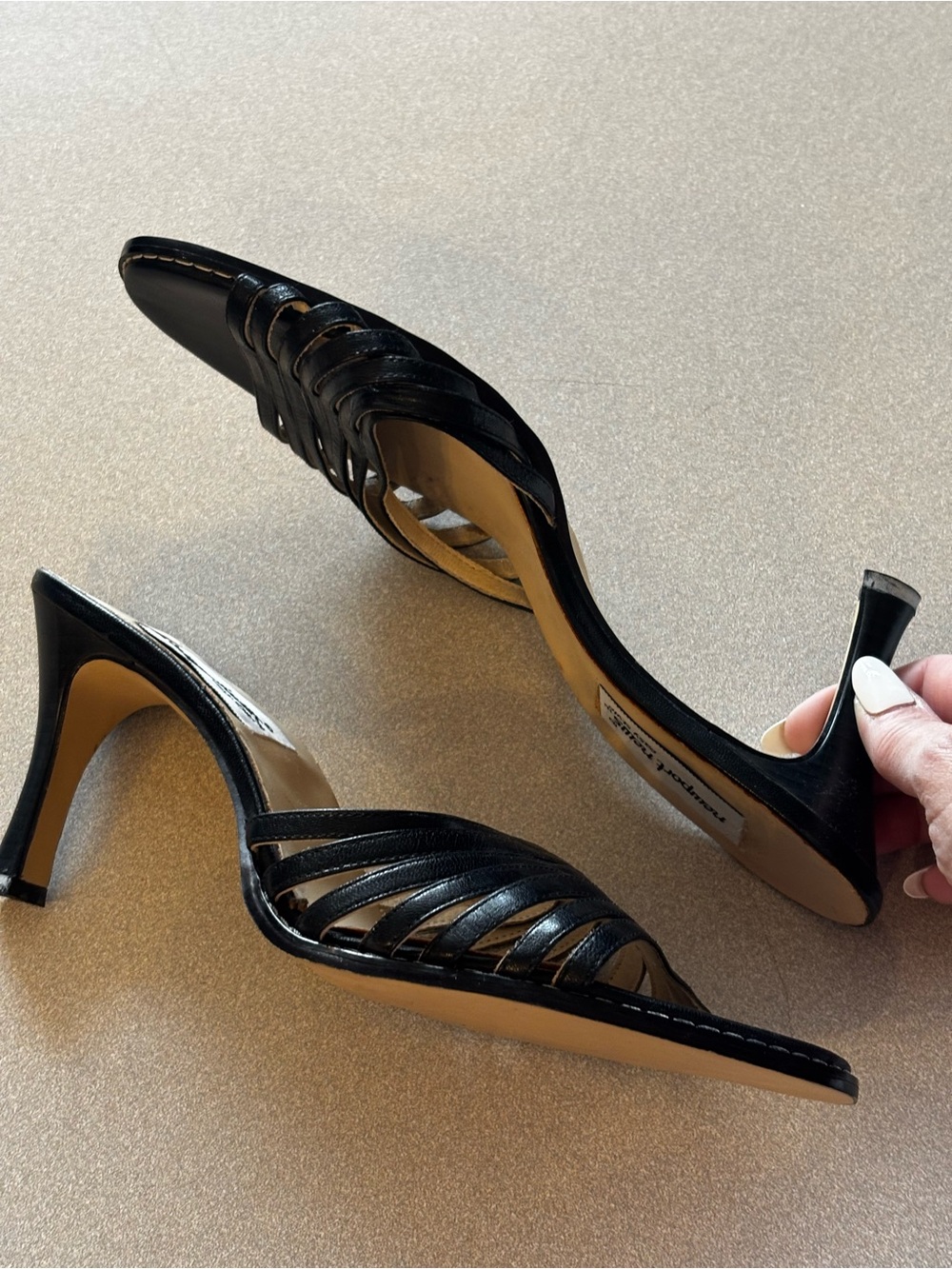 Newport News Black Strappy Kitten Heel Mules - Picture 7 of 9